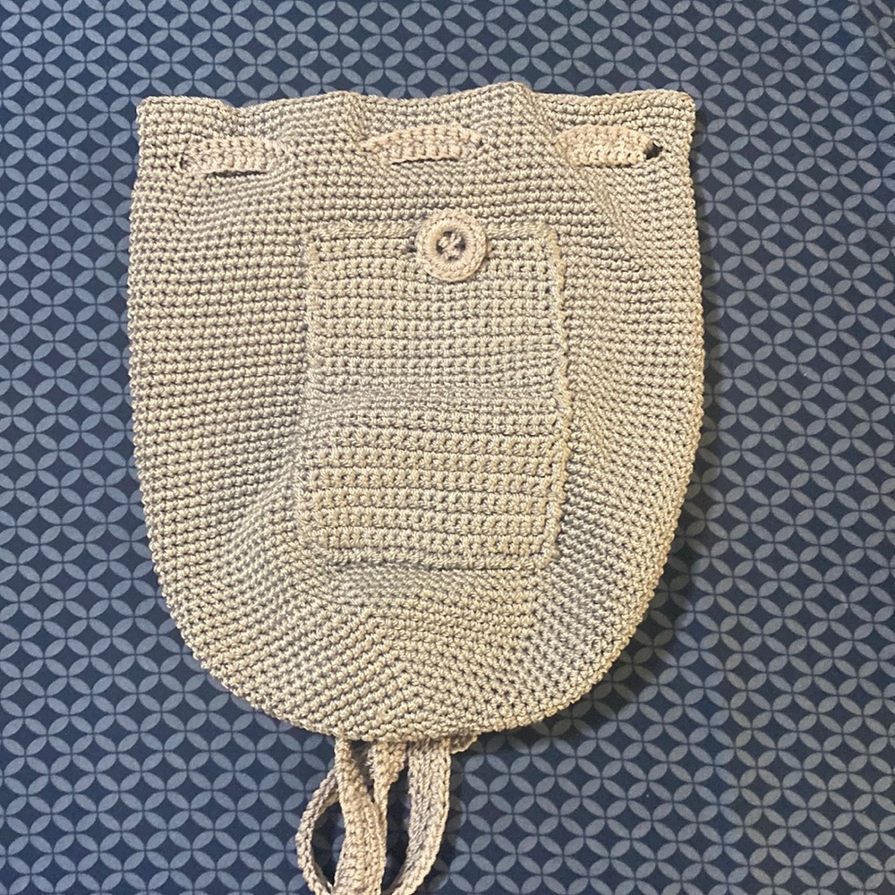 Crochet drawstring backpack.